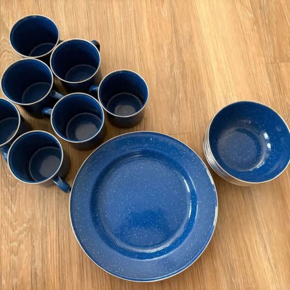 Blue Enamelware Camping Dish 7 piece Set